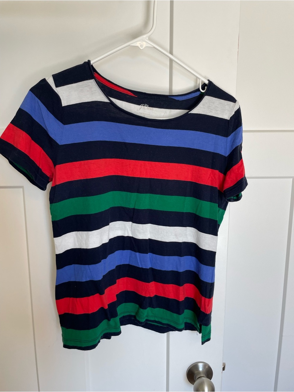 J.Crew Striped Short Sleeve Tee in Navy, Red, Green & Blue